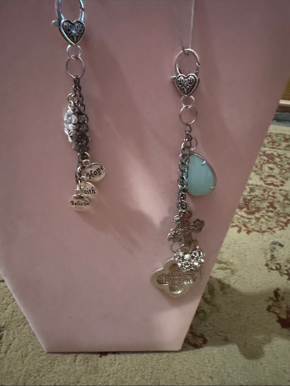 Hand Crafted Silver-Tone Faith & Aqua Charm Key Holder